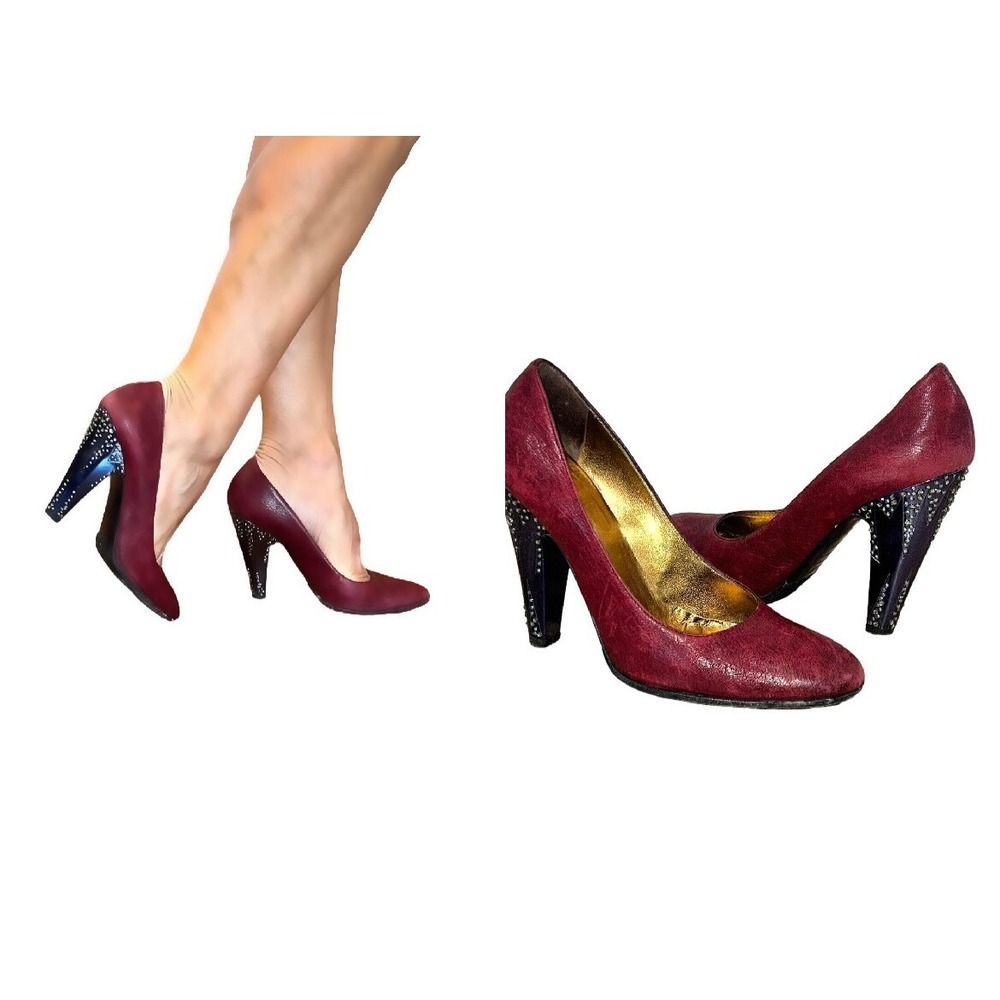 ROBERTO CAVALLI RED LEATHER AVA 110 SCARPA VINACCIA CRYSTAL STUD HEEL PUMPS 36.5